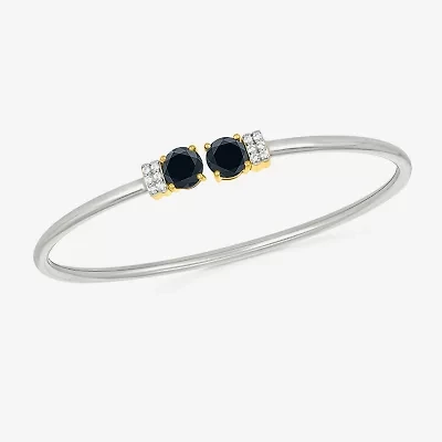Womens Genuine Black Onyx 10K Gold Sterling Silver Round Bangle Bracelet