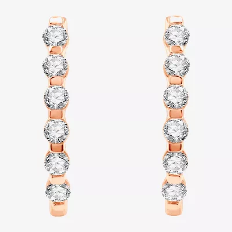 (G / Si1-Si2) Womens 1 CT. T.W. Lab Grown White Diamond 10K White Gold 14K Rose Gold 22.8mm Hoop Earrings