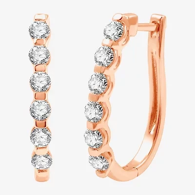 (G / Si1-Si2) Womens 1 CT. T.W. Lab Grown White Diamond 10K White Gold 14K Rose Gold 22.8mm Hoop Earrings