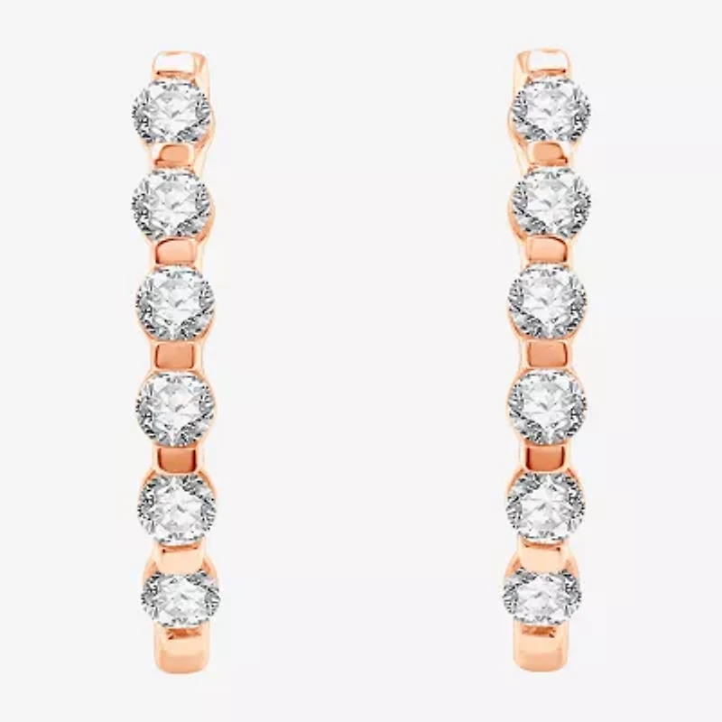 (G / Si1-Si2) 1 CT. T.W. Lab Grown White Diamond 10K White, Yellow, or Rose Gold 22.8mm Hoop Earrings