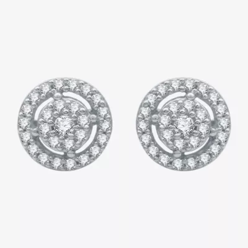 1/4 CT. T.W. Natural White Diamond 10K White Gold 7.4mm Round Stud Earrings