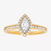 (H-I / Si1-Si2) Womens 1/2 CT. T.W. Lab Grown White Diamond 10K Gold Marquise Side Stone Halo Engagement Ring
