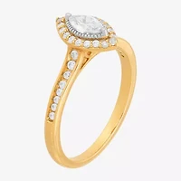 (H-I / Si1-Si2) Womens 1/2 CT. T.W. Lab Grown White Diamond 10K Gold Marquise Side Stone Halo Engagement Ring