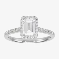 (H-I / Si1-Si2) Womens 1 1/4 CT. T.W. Lab Grown White Diamond 10K Gold Side Stone Halo Engagement Ring