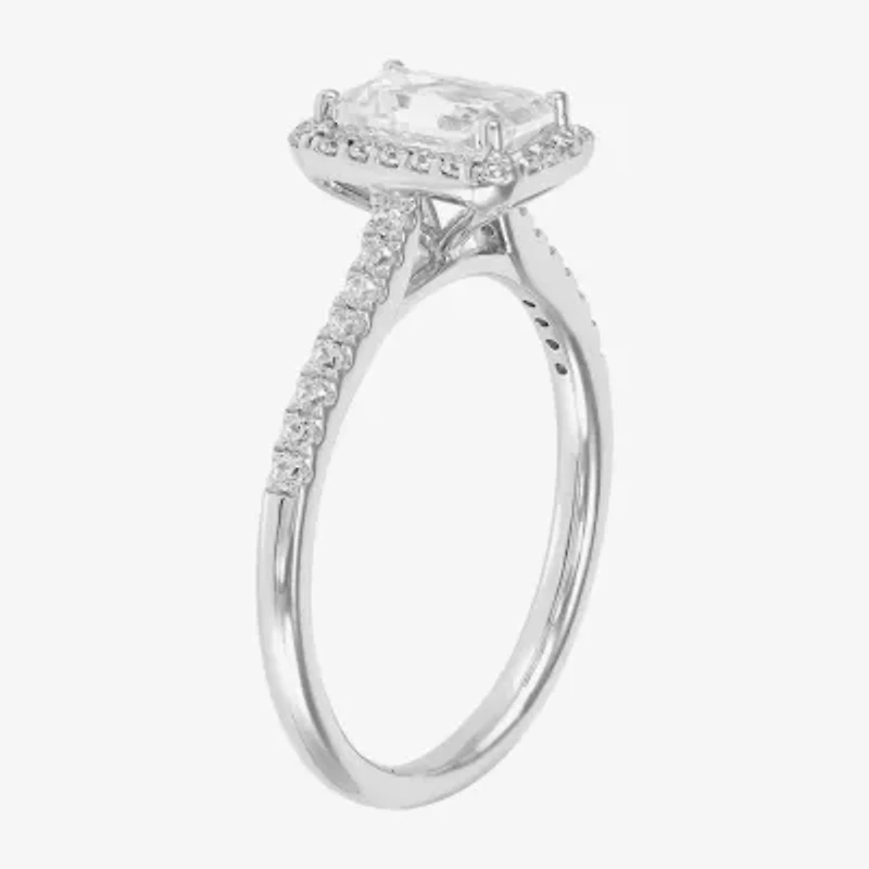 (H-I / Si1-Si2) Womens 1 1/4 CT. T.W. Lab Grown White Diamond 10K Gold Side Stone Halo Engagement Ring
