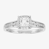 (H-I / Si1-Si2) Womens 3/4 CT. T.W. Lab Grown White Diamond 10K Gold Side Stone Halo Engagement Ring