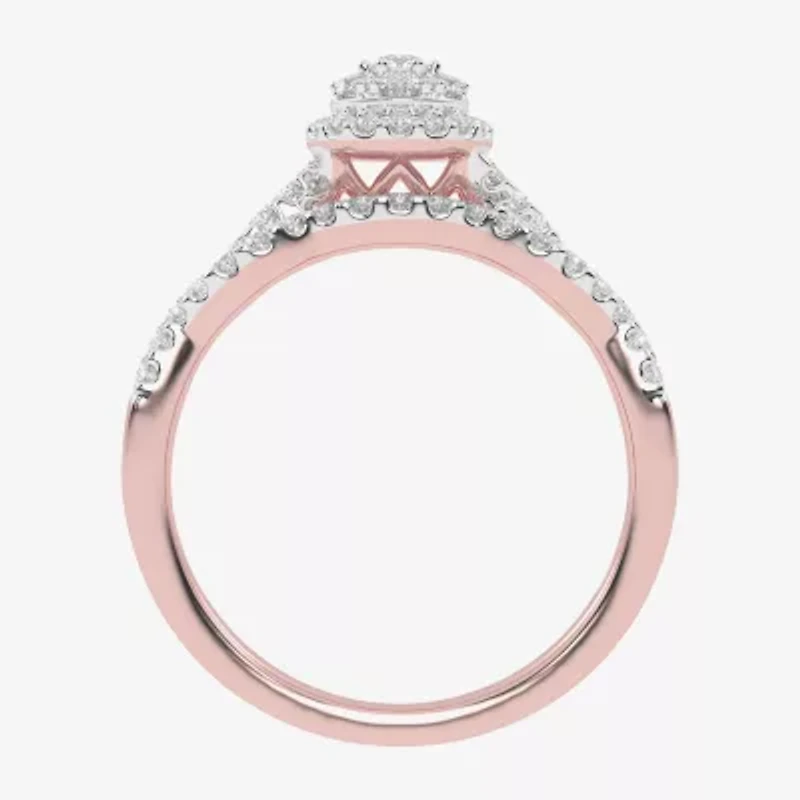 Womens / CT. T.W. Natural White Diamond 10K Gold Round Side Stone Halo Bridal Set