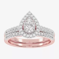 Womens CT. T.W. Natural White Diamond 10K Gold Pear Side Stone Halo Bridal Set