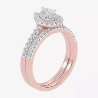 Womens CT. T.W. Natural White Diamond 10K Gold Pear Side Stone Halo Bridal Set