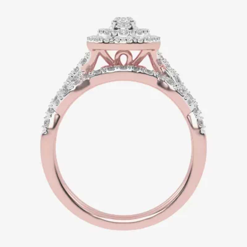 Womens CT. T.W. Natural White Diamond 10K Gold Pear Side Stone Halo Bridal Set