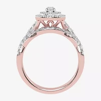 Womens CT. T.W. Natural White Diamond 10K Gold Pear Side Stone Halo Bridal Set