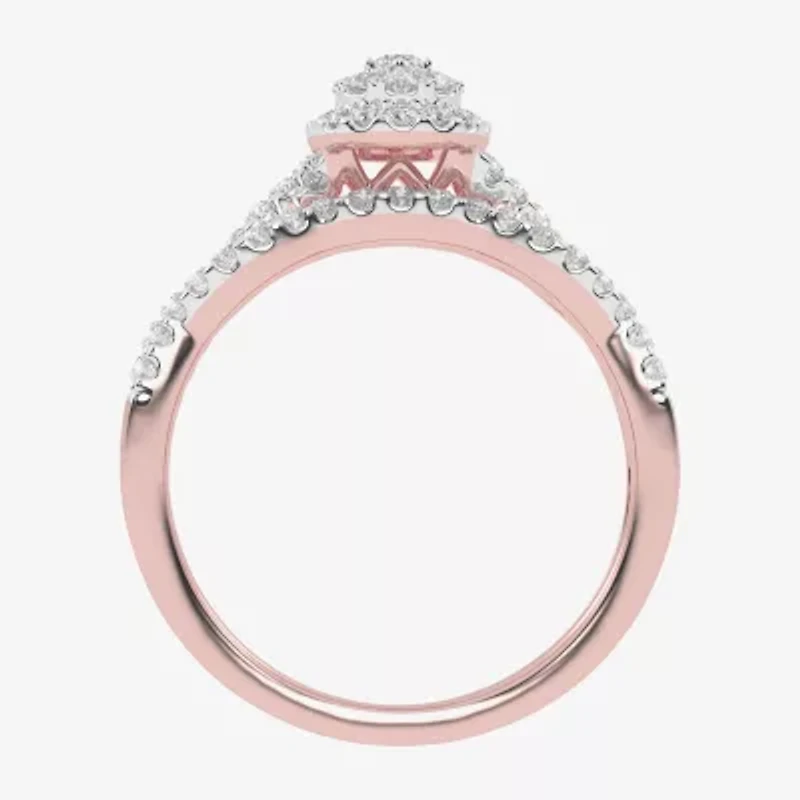 Womens / CT. T.W. Natural White Diamond 10K Gold Oval Side Stone Halo Bridal Set