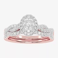 Womens / CT. T.W. Natural White Diamond 10K Gold Oval Side Stone Halo Bridal Set