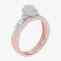 Womens / CT. T.W. Natural White Diamond 10K Gold Oval Side Stone Halo Bridal Set