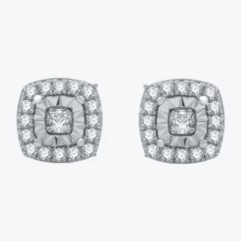 (H-I / I1) 1/4 CT. T.W. Lab Grown White Diamond Sterling Silver 7.4mm Cushion Stud Earrings