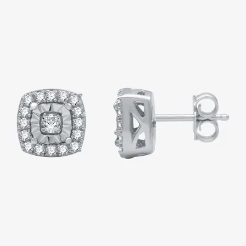 (H-I / I1) 1/4 CT. T.W. Lab Grown White Diamond Sterling Silver 7.4mm Cushion Stud Earrings