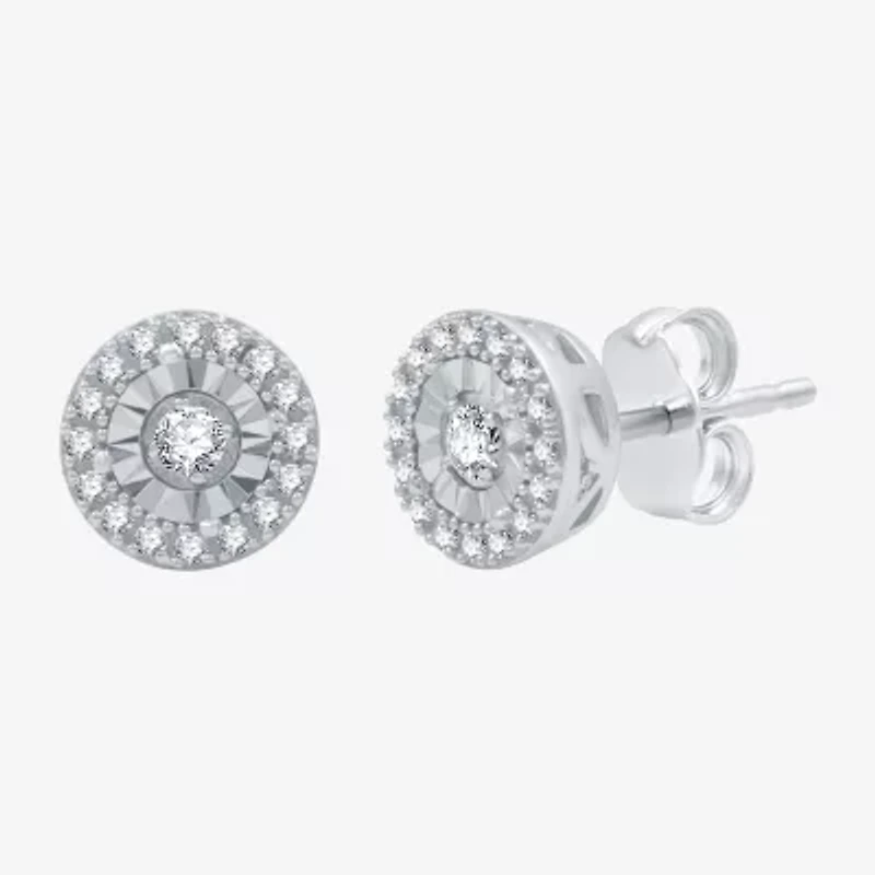 (H-I / I1) 1/4 CT. T.W. Lab Grown White Diamond Sterling Silver 8mm Round Stud Earrings