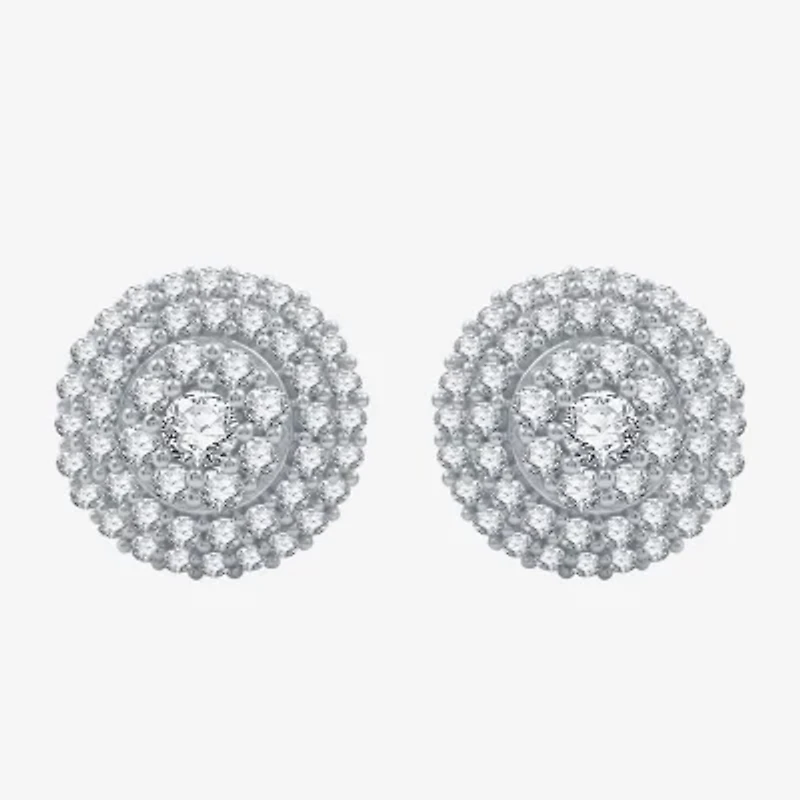 3/4 CT. T.W. Natural White Diamond Sterling Silver 10.1mm Round Stud Earrings