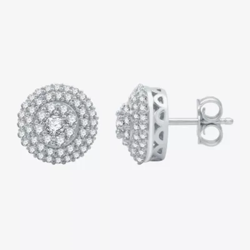 3/4 CT. T.W. Natural White Diamond Sterling Silver 10.1mm Round Stud Earrings