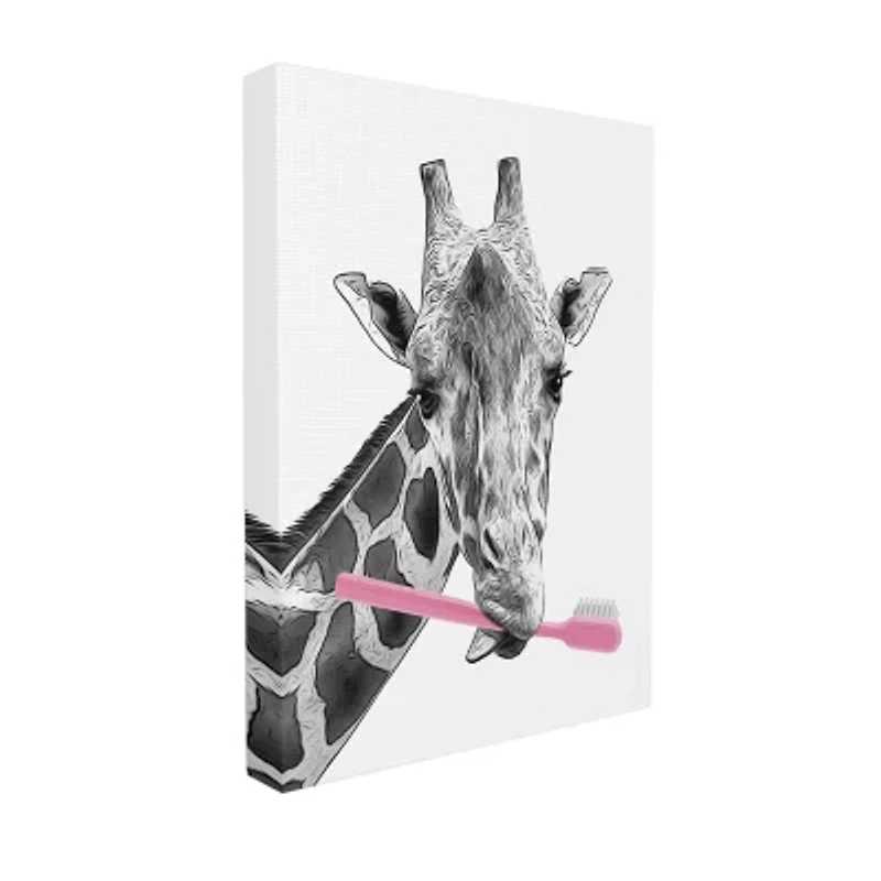 Stupell Industries Funny Animal Bathroom Toothbrush Canvas Art