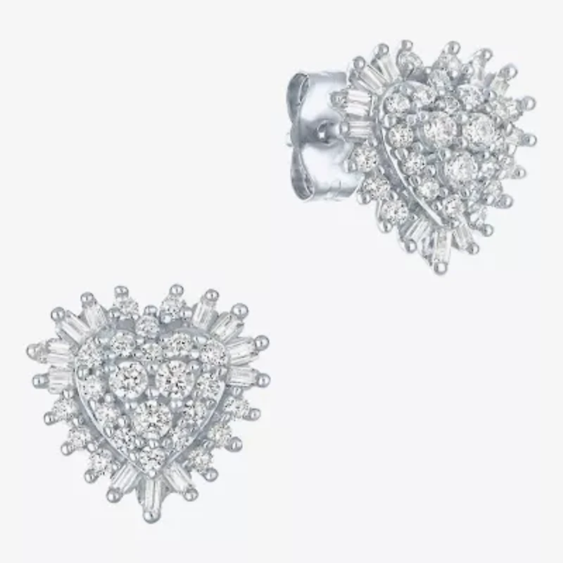 I1-I2/G-H) 1/2 CT. T.W. Lab Grown White Diamond 10K White Gold Heart Stud Earrings