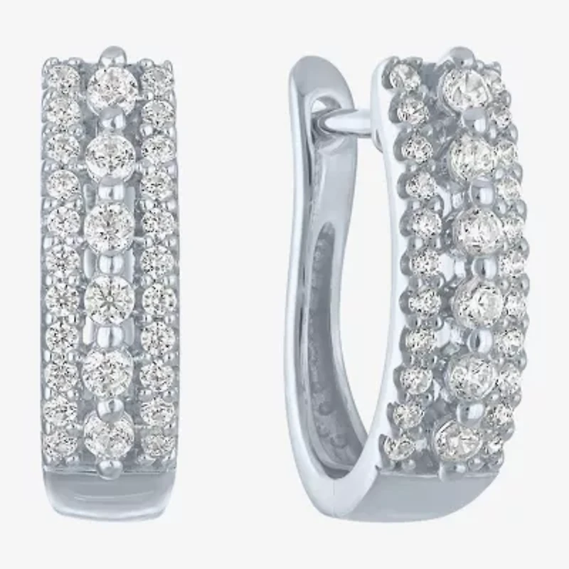 (I1-I2/G-H) Womens 1/3 CT. T.W. Lab Grown White Diamond 10K White Gold 14mm Hoop Earrings