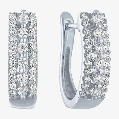 (I1-I2/G-H) Womens 1/3 CT. T.W. Lab Grown White Diamond 10K White Gold 14mm Hoop Earrings