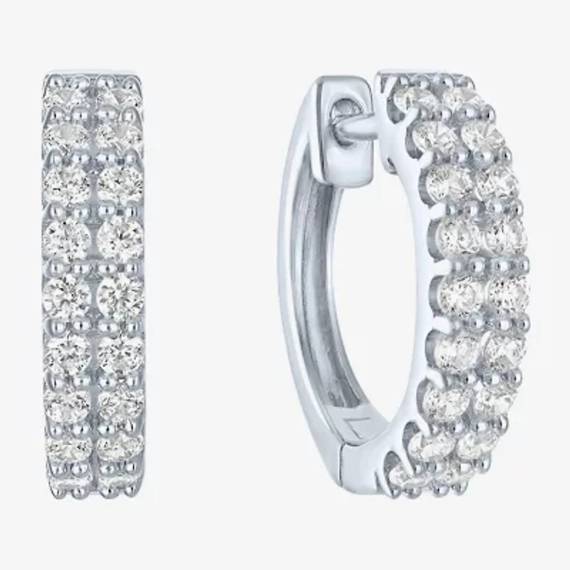 (G-H / I1-I2) Womens 1/2 CT. T.W. Lab Grown White Diamond 10K White Gold 13.6mm Hoop Earrings