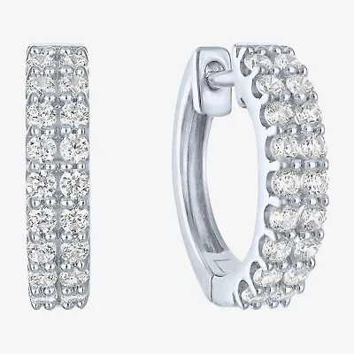 (G-H / I1-I2) Womens 1/2 CT. T.W. Lab Grown White Diamond 10K White Gold 13.6mm Hoop Earrings