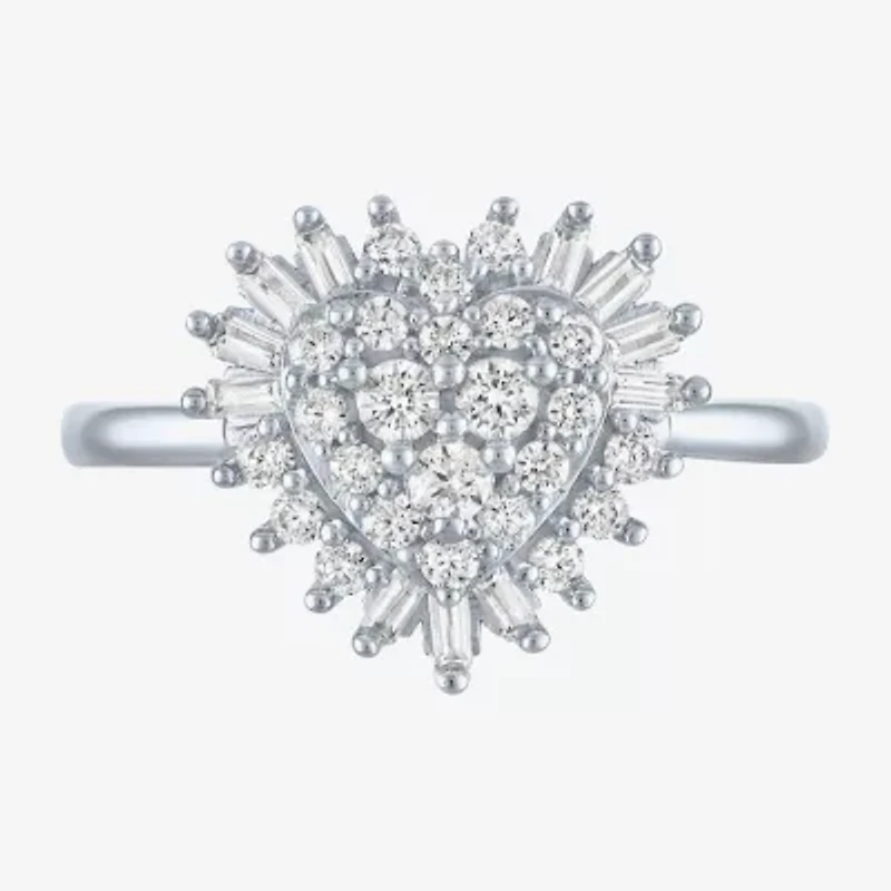 I1-I2/G-H) Womens 1/2 CT. T.W. Lab Grown White Diamond 10K Gold Heart Cluster Cocktail Ring