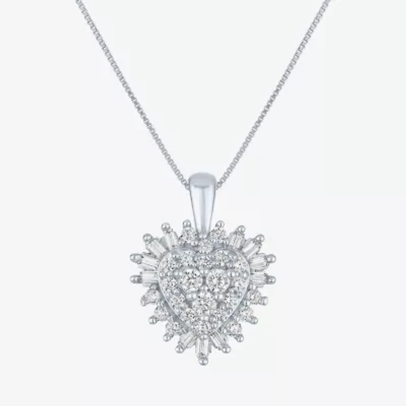 I1-I2/G-H) Womens 1/2 CT. T.W. Lab Grown White Diamond 10K White Gold Heart 18 Inch Pendant Necklace