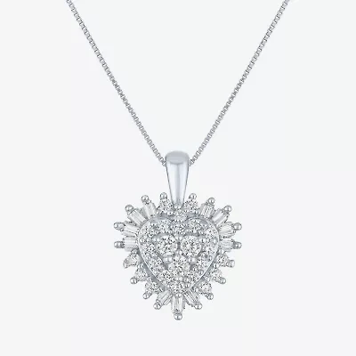 I1-I2/G-H) Womens 1/2 CT. T.W. Lab Grown White Diamond 10K White Gold Heart 18 Inch Pendant Necklace