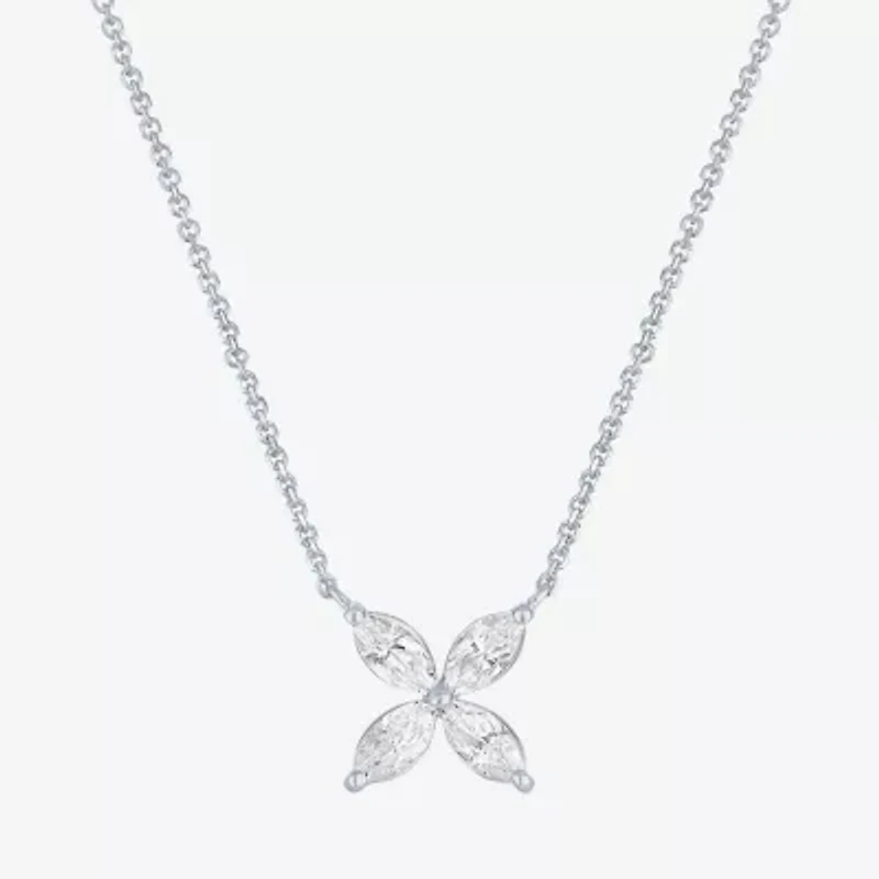 Diamond Addiction (G-H / Si2-I1) Womens 1/3 CT. T.W. Lab Grown White Diamond 10K White Gold Flower 16 Inch Pendant Necklace