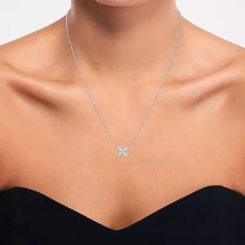 Diamond Addiction (G-H / Si2-I1) Womens 1/3 CT. T.W. Lab Grown White Diamond 10K White Gold Flower 16 Inch Pendant Necklace