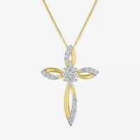 (G-H/ I1-I2) Womens 1/6 CT. T.W. Lab Grown White Diamond 10K Gold Cross 18 Inch Pendant Necklace