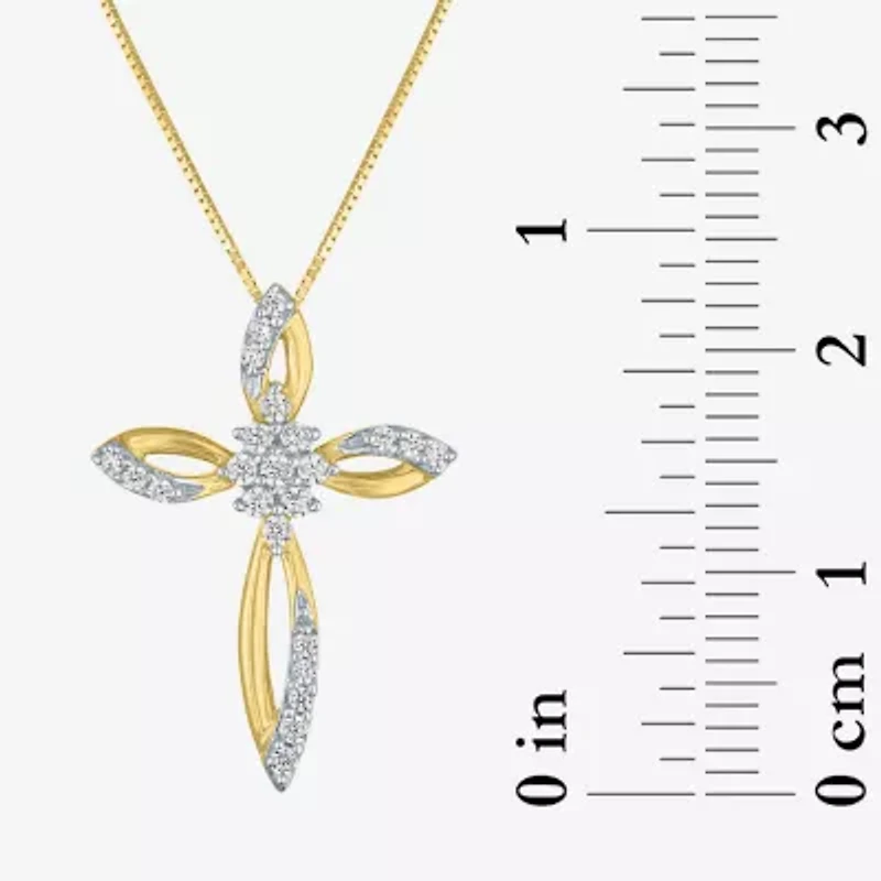(G-H/ I1-I2) Womens 1/6 CT. T.W. Lab Grown White Diamond 10K Gold Cross 18 Inch Pendant Necklace