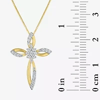 (G-H/ I1-I2) Womens 1/6 CT. T.W. Lab Grown White Diamond 10K Gold Cross 18 Inch Pendant Necklace