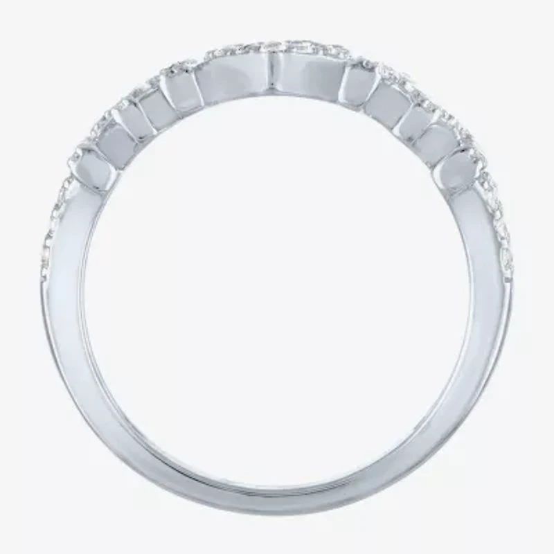 Yes, Please! "Mom" Womens Lab Created White Sapphire Sterling Silver Heart Band