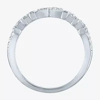 Yes, Please! "Mom" Womens Lab Created White Sapphire Sterling Silver Heart Band