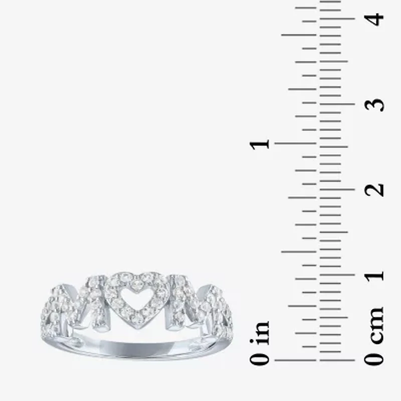 Yes, Please! "Mom" Womens Lab Created White Sapphire Sterling Silver Heart Band