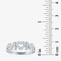 Yes, Please! "Mom" Womens Lab Created White Sapphire Sterling Silver Heart Band