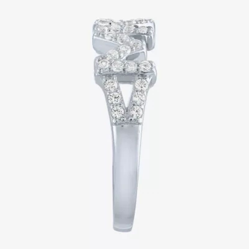 Yes, Please! "Mom" Womens Lab Created White Sapphire Sterling Silver Heart Band