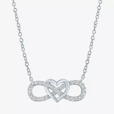 Yes, Please! Womens Lab Created White Sapphire Sterling Silver Heart Infinity 18 Inch Pendant Necklace