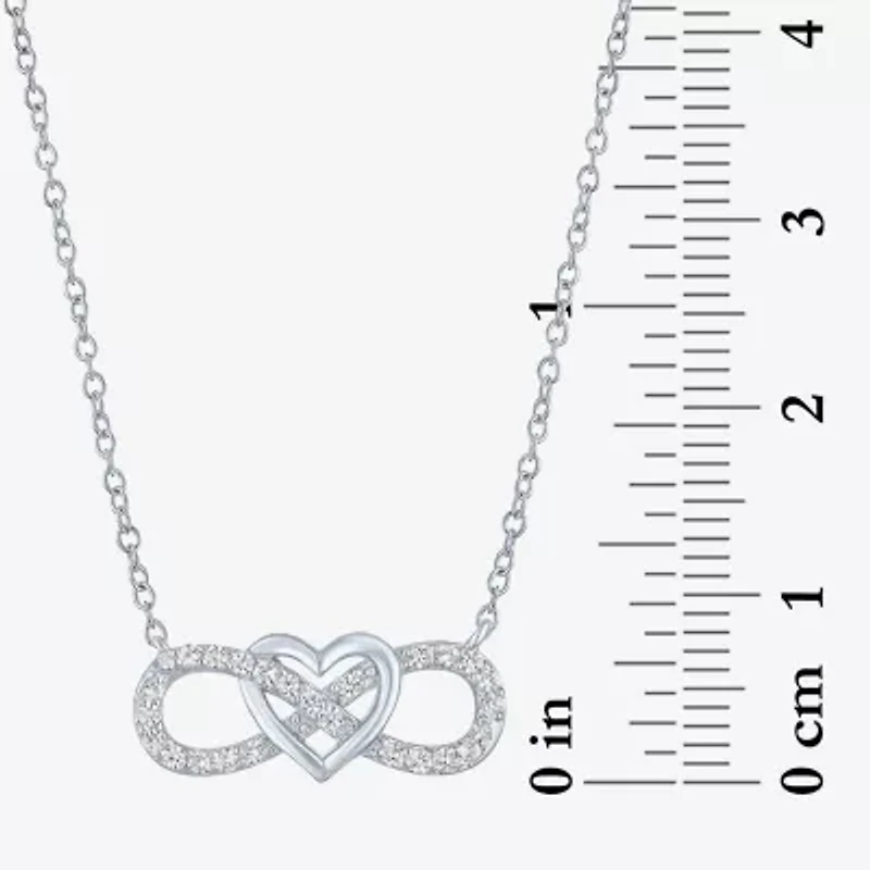 Yes, Please! Womens Lab Created White Sapphire Sterling Silver Heart Infinity 18 Inch Pendant Necklace