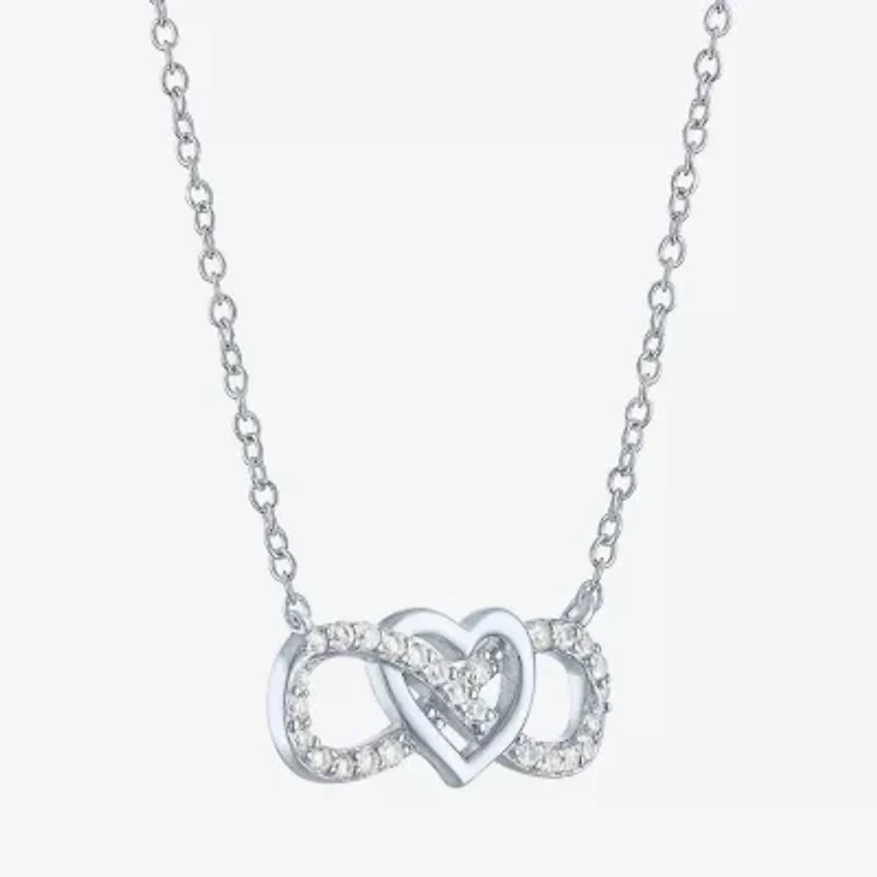 Yes, Please! Womens Lab Created White Sapphire Sterling Silver Heart Infinity 18 Inch Pendant Necklace