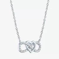 Yes, Please! Womens Lab Created White Sapphire Sterling Silver Heart Infinity 18 Inch Pendant Necklace