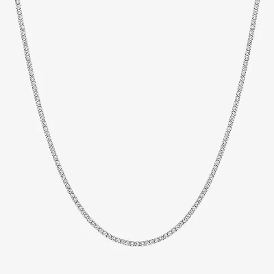 Yes Womens White Sapphire Sterling Silver 14 Inch Tennis Necklace