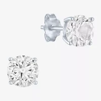 Yes, Please! Womens Lab Created White Sapphire Sterling Silver 2 Pair Earring Set
