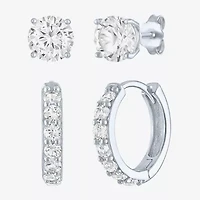 Yes, Please! Womens Lab Created White Sapphire Sterling Silver 2 Pair Earring Set
