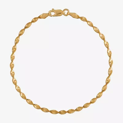Womens 24K Gold Over Silver 7.5 Inch Solid Herringbone Chain Bracelet